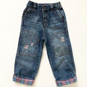 Distressed Jeans w/ Plaid Cuffs 24 Mos